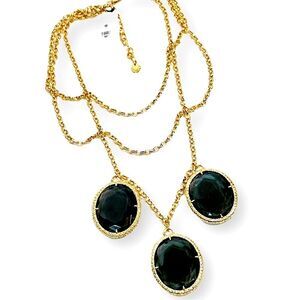 TALBOTS Triple Oval Gray Glass Bib Necklace NWT